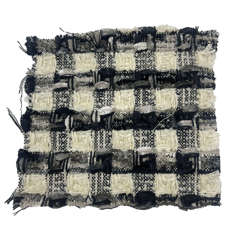 코트 22042를 위한 럭셔리 블랙 그레이 미세 질감 격자 무늬 짠 트위드 직물