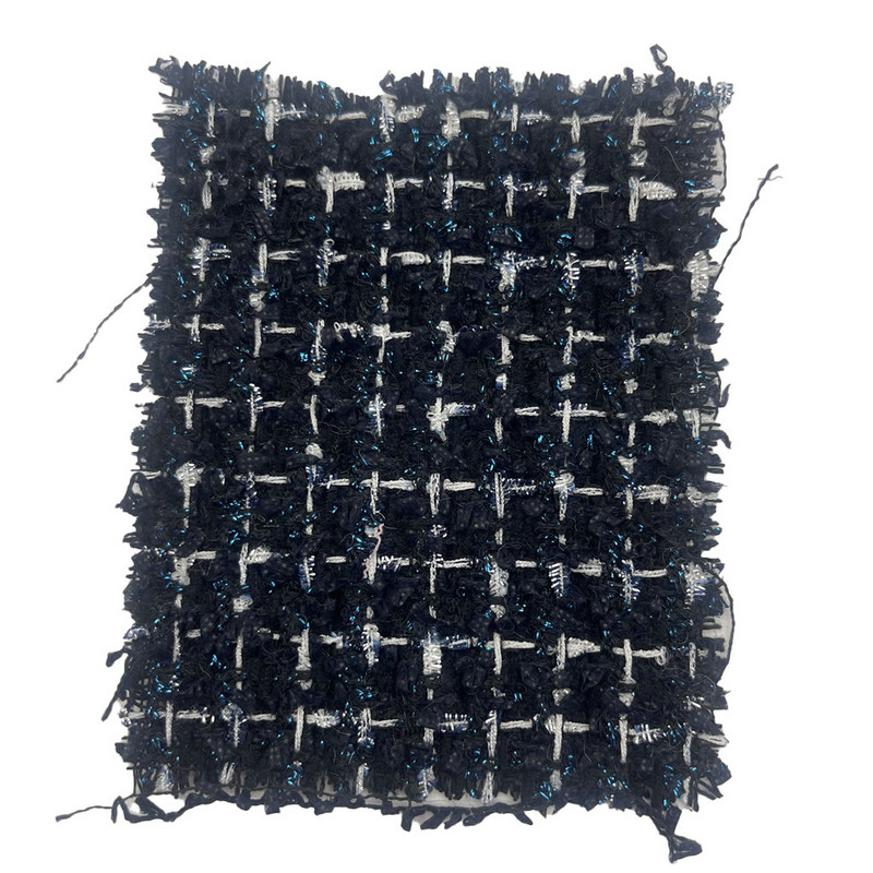 여성 의류 23511을 위한 블루 메탈릭 블렌드 체크 트위드 원단이 있는 럭셔리 다크 블루